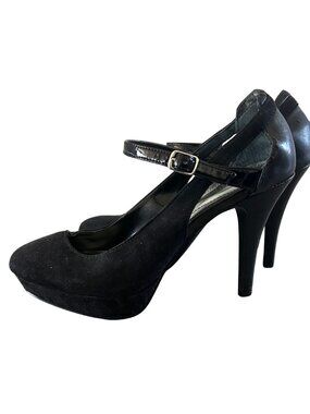 Style & Co. Black Suede Ankle Strap Adorable Heel Shoe Size 6.5